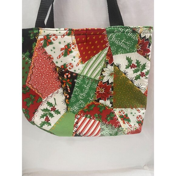 Handmade Quilted Christmas Tote with Inside pocket Velcro Closure - Picture 2 of 5